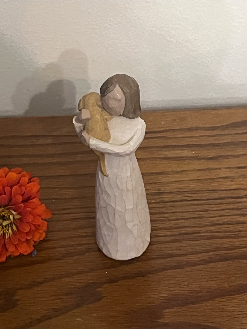 Willow Tree White Figurine with Brown Hair and Tan Dog - Gentle Hold